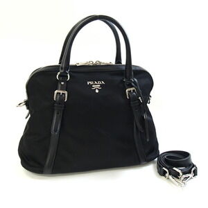 Prada Handbag Black Nylon Leather Trapezoid Crossbody Bag Strap Logo